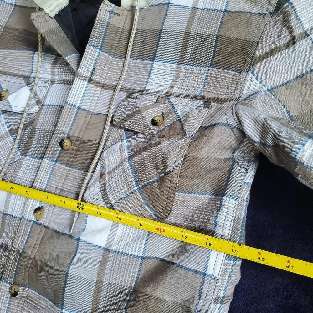 Wrangler Authentics Men's Quilted Lined Flannel Shirt Jacket Hood Plaid Sz Small